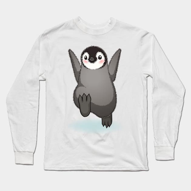 Happy emperor penguin chick Long Sleeve T-Shirt by tomodaging